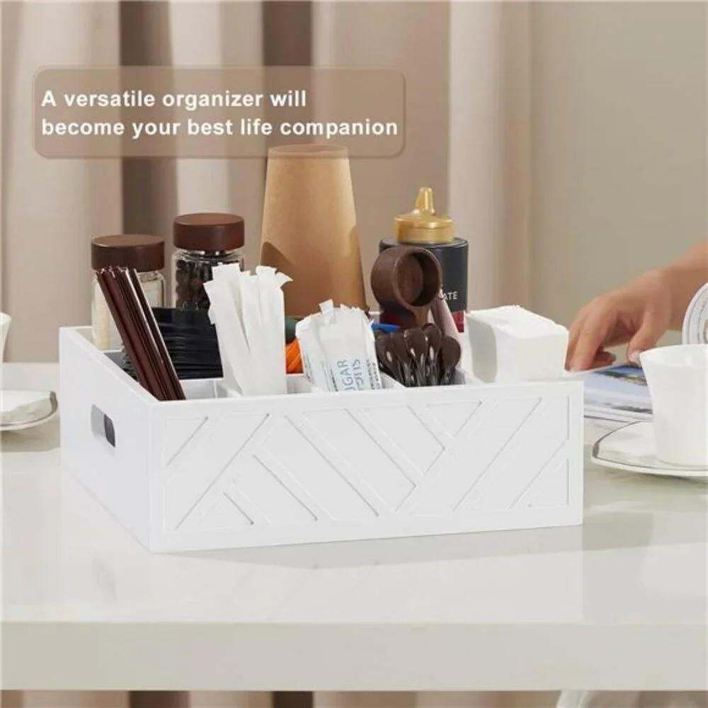 Wood Utensil Holder Paper Plate Cup Napkin Caddy Flatware Organizer for Party